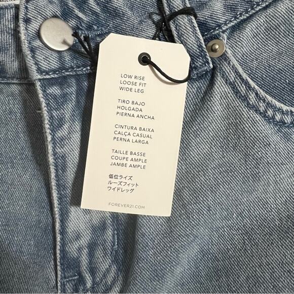 Forever 21 Blue Wide Leg Embroidered Strawberry Bow Jeans Size Large - Picture 11 of 16